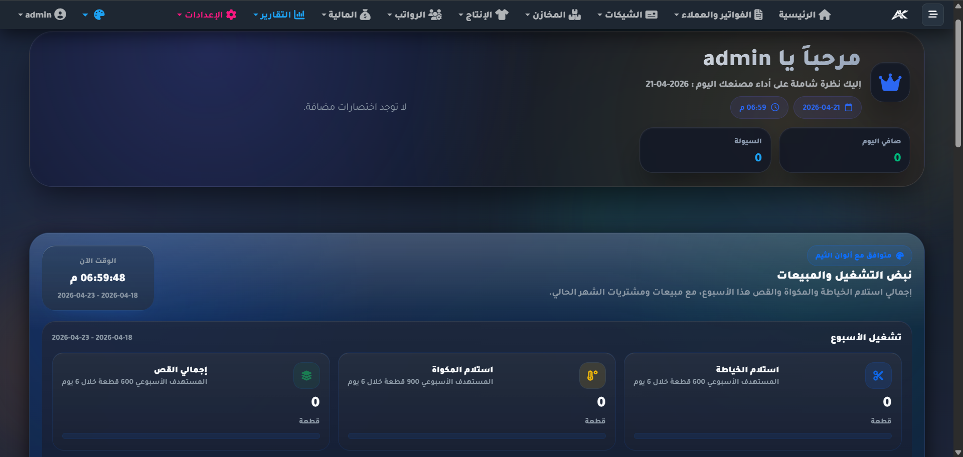 Advanced Core ERP dashboard